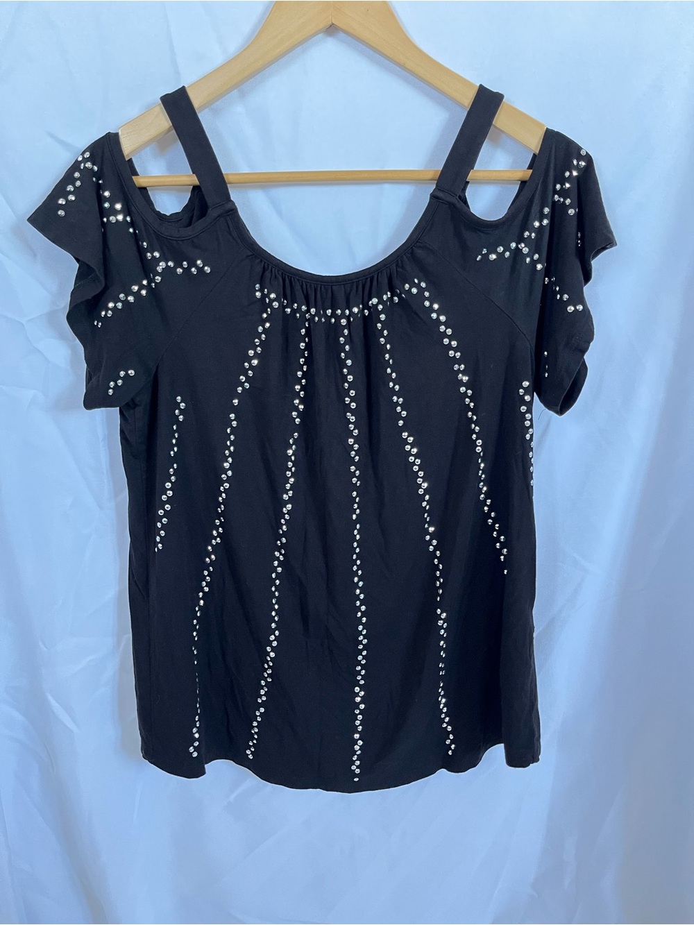 Peter Nygard Black Cold-Shoulder Tank with Silver Stud Detailing